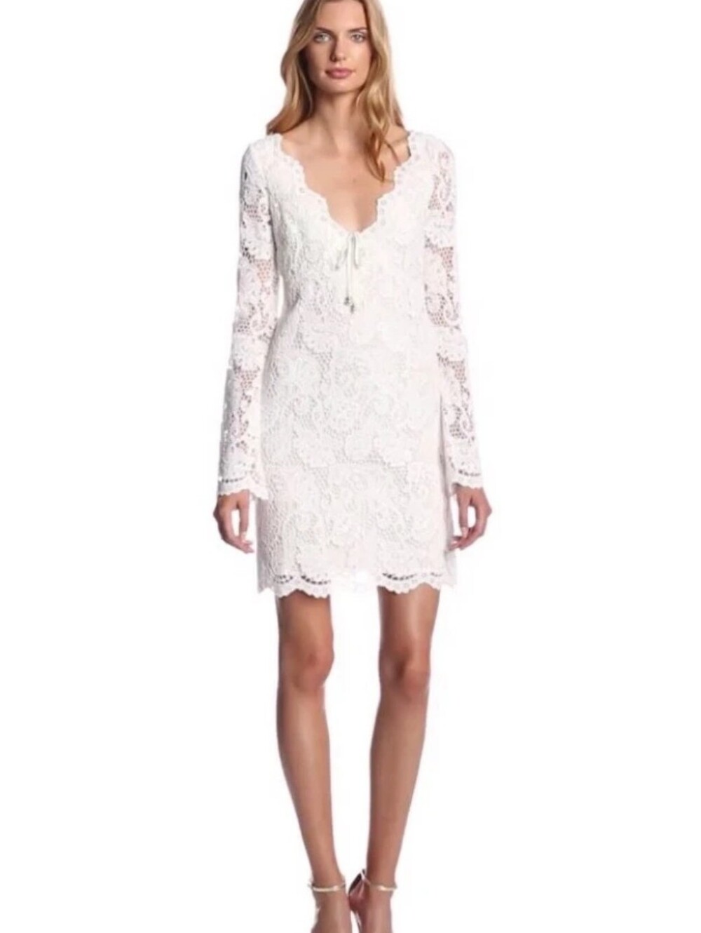 Juicy Couture Y2K Crochet Lace Long Sleeve Dress Fairy Romantic Dainty Sz 6